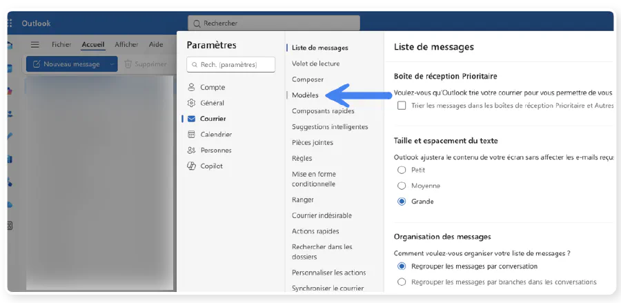 Cliquez sur "Modèles"