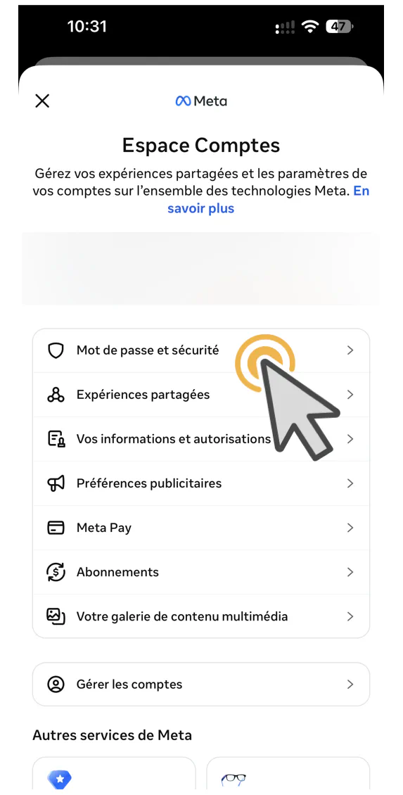 Cliquez sur Mot de passe et sécurité
