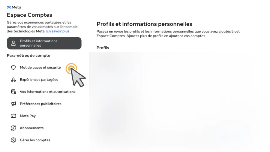 Cliquez sur 'Mot de passe et sécurité'
