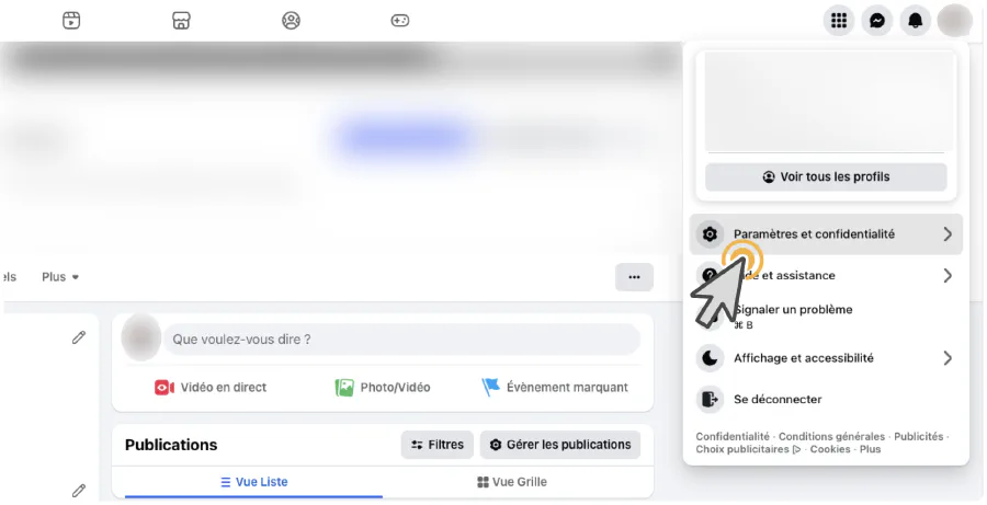 Accédez au menu 'Paramètres et confidentialité'