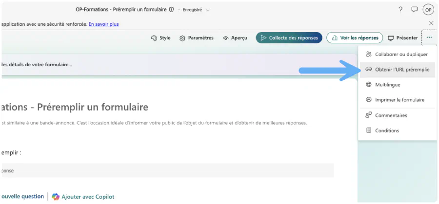 Obtenez l'URL préremplie